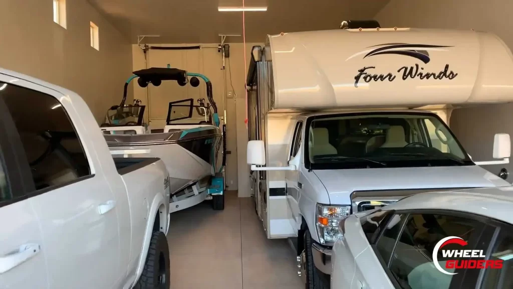 RV parked in the garage